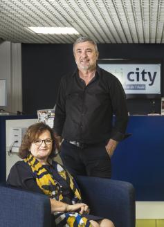 Portrait de Christine Hoegeli, coprésidente d'Acti city, et Claude Soula, directeur de l'association.