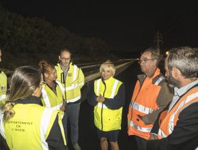 Visite des travaux nocturnes de la rocade est de Narbonne avec la présidente du Département de l'Aude Hélène Sandragné