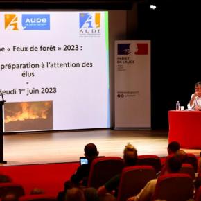Lancement de la campagne 2023 de prévention et lutte contre les incendies avec Hélène Sandragné, présidente du Département de l'Aude.