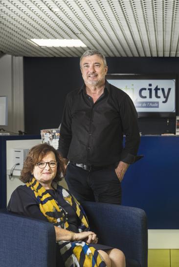 Portrait de Christine Hoegeli, coprésidente d'Acti city, et Claude Soula, directeur de l'association.