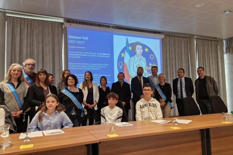 Annonce du nouveau nom du collège de Grazailles, à Carcassonne, qui sera Simone Veil