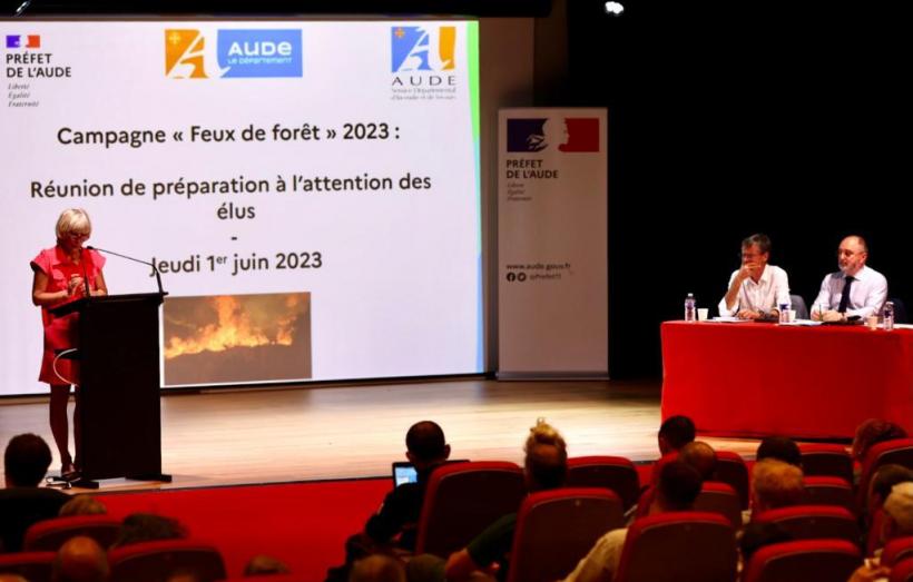 Lancement de la campagne 2023 de prévention et lutte contre les incendies avec Hélène Sandragné, présidente du Département de l'Aude.