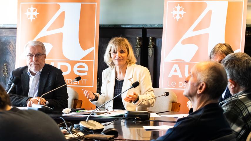 Hervé Baro, vice-président du Département et président de l'association mission patrimoine mondial, et Hélène Sandragné, présidente du Département de l'Aude.