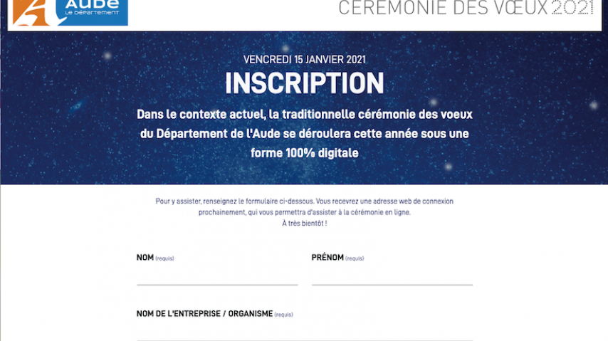 PAGE D'ACCUEIL DE LA PLATEFORME DE LA CÉRÉMONIE DES VOEUX 2021