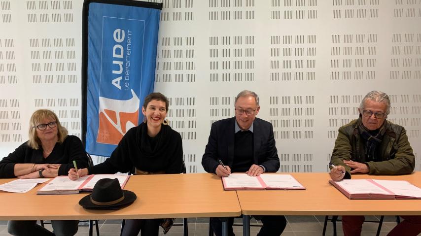 signature entre 3 intercommunalités et le Département de l'Audde pour une déclinaison locale du schéma des mobilités.