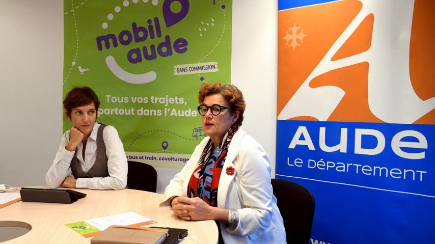 Présentation de l'appli de covoiturage Mobil'Aude par les élues Kattalin Fortuné et Tamara Rivel, conseil départemental de l'Aude