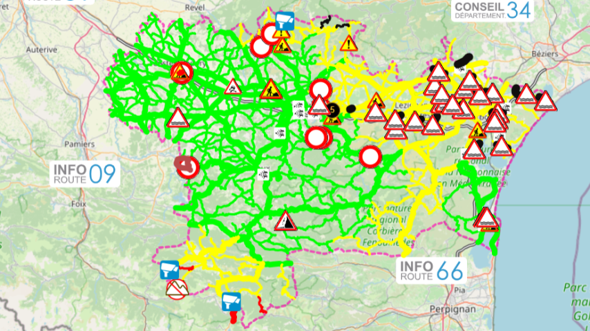 L'état du réseau routier ce mardi 20 janvier au matin, dans l'Aude.