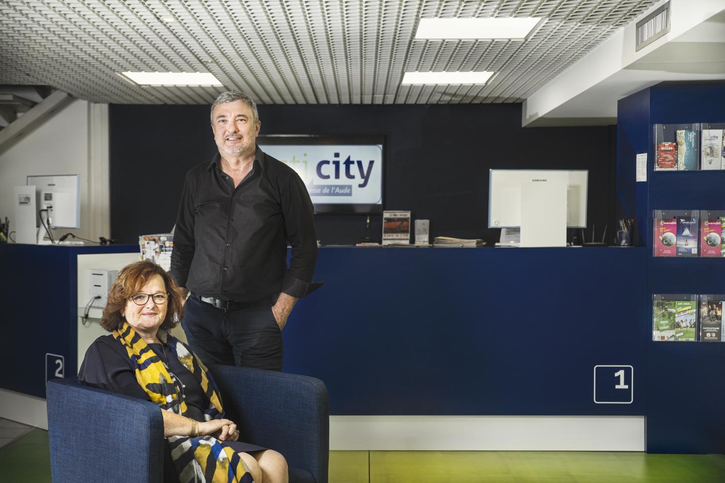 Portrait de Christine Hoegeli, coprésidente d'Acti city, et Claude Soula, directeur de l'association.