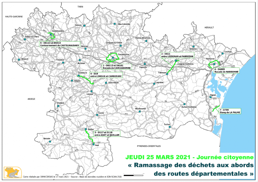 carte des points de collecte des dechets au bord des routes audoises